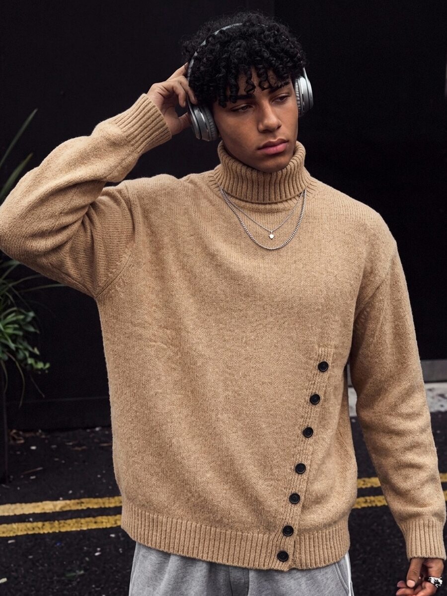 NEOSTRIT Men's Autumn/Winter Casual Versatile Turtleneck Brown Sweater - Coffee Brown - View 1