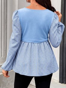 SHEIN 孕婦方領長袖上衣，秋季女裝穿搭 - 藍色 - 查看 2