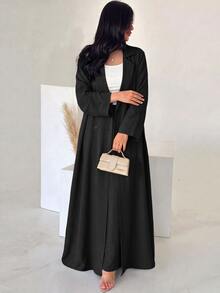 Yasmyna Women's Solid Color Long Sleeve Robe And Pleated Skirt Casual Daily Arabic Outfit - Black - View 5