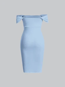 Skyraze Women's Off-shoulder Ruffled Bodycon Elegant Dress - Baby Blue - View 4