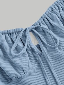 Skyraze Tie Front Ruched Bust Cami Dress,Pastel Dresses For Women - Baby Blue - View 5