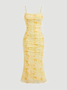 Skyraze Women's Vacation Floral Print Ruffle Hem Slip Dress - Ginger - View 3