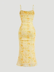 Skyraze Women's Vacation Floral Print Ruffle Hem Slip Dress - Ginger - View 4