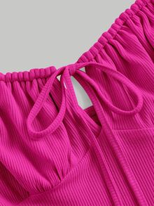 Skyraze Tie Front Ruched Bust Tie Shoulder Cami Dress - Hot Pink - View 5