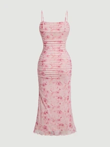 Skyraze Women's Floral Print Ruched Fitted Elegant Camisole Dress - Multicolor - View 4