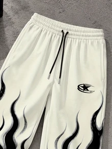 Gym Rark Men's Flame Star Print Drawstring Waist Sports Y2k Baggy Pants Gym Jogging White And Black Pants, Winter, Gym - Multicolor - View 4