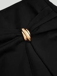 Sweetra Plus Size Women's Fashionable High Waist Slimming Knotted Asymmetrical Skort - Black - View 5
