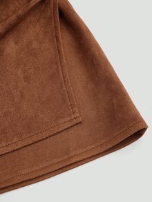 Sweetra CURVE Plus Size Brown Pleated Asymmetric Decorative Zipper Back Suede Fuzzy Skirt, Minimalist Commuter Style, Autumn/Winter - Brown - View 5