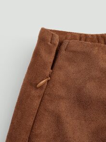 Sweetra CURVE Plus Size Brown Pleated Asymmetric Decorative Zipper Back Suede Fuzzy Skirt, Minimalist Commuter Style, Autumn/Winter - Brown - View 7