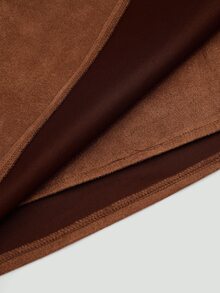 Sweetra CURVE Plus Size Brown Pleated Asymmetric Decorative Zipper Back Suede Fuzzy Skirt, Minimalist Commuter Style, Autumn/Winter - Brown - View 6