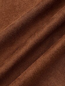 Sweetra CURVE Plus Size Brown Pleated Asymmetric Decorative Zipper Back Suede Fuzzy Skirt, Minimalist Commuter Style, Autumn/Winter - Brown - View 8