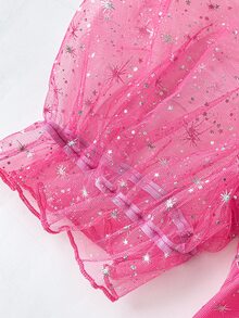 Sweetra Party Plus Size Women Square Collar Puff Sleeve Sweet Sparkly Princess Style Puff Dress - Pink - View 8
