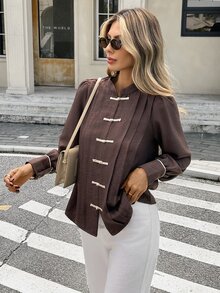 SHEIN Frenchy Women's Solid Color Casual Versatile Daily Wear Shirt - Brown - View 6