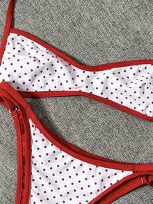 SHEIN Swim Women's 70s Retro Red And White Polka Dot Reversible Bikini Set, Contrast Color Double-Sided Bandeau Swimwear For Summer,Holiday,Pool Party - Red and White - View 8