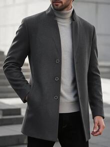 Manfinity Mode Men's Classic Grey Overcoat, Mature Business Vintage Autumn/Winter Daily Overcoat - Dark Grey - View 5