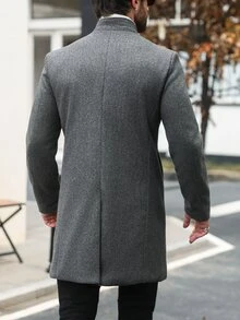Manfinity Mode Men's Classic Grey Overcoat, Mature Business Vintage Autumn/Winter Daily Overcoat - Dark Grey - View 2