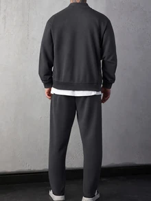 Manfinity CasualCool Men's Colorblock Baseball Collar Long Sleeve Jacket And Pants Casual Daily Set - Dark Grey - View 2