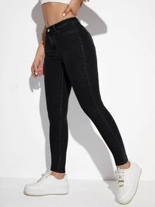 Flexra Slant Pocket Skinny Jeans - Black - View 4