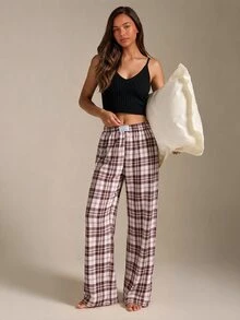 Athîral Women's Casual Plaid Print Elastic Waist Straight Leg Lounge Pants - Multicolor - View 5