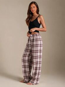 Athîral Women's Casual Plaid Print Elastic Waist Straight Leg Lounge Pants - Multicolor - View 4