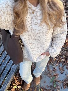 SHEIN EZwear 女款豹紋落肩長袖連帽抓絨衛衣，日常居家穿著，黑白豹紋，秋季休閒款 - 彩色 - 查看 9
