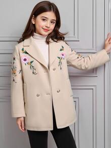 SHEIN Girls' Mid-Length Lapel Elegant Party Casual Jacket Fall Winter - Multicolor - View 7