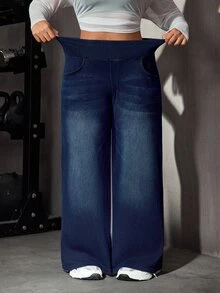 Flexra Plus Size Women's Straight Leg Commuter Casual Sports Loose Stretch Denim Jeans - Dark Wash - View 6