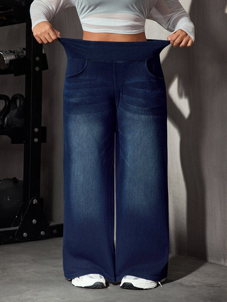 Flexra Plus Size Women's Straight Leg Commuter Casual Sports Loose Stretch Denim Jeans - Dark Wash - View 6