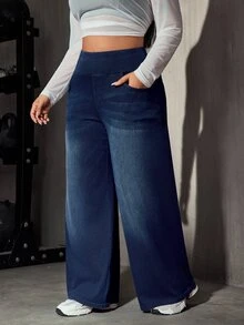 Flexra Plus Size Women's Straight Leg Commuter Casual Sports Loose Stretch Denim Jeans - Dark Wash - View 3