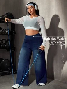 Flexra Plus Size Women's Straight Leg Commuter Casual Sports Loose Stretch Denim Jeans - Dark Wash - View 4