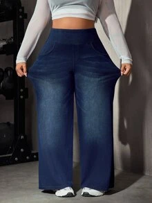 Flexra Plus Size Women's Straight Leg Commuter Casual Sports Loose Stretch Denim Jeans - Dark Wash - View 7