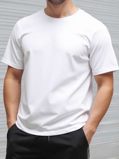 Teen Boy Casual Solid Color Minimalist Short Sleeve Crew Neck T-Shirt For Daily Wear Tops Vacation Squishy Comfortable Street Sports Fitness Wedding