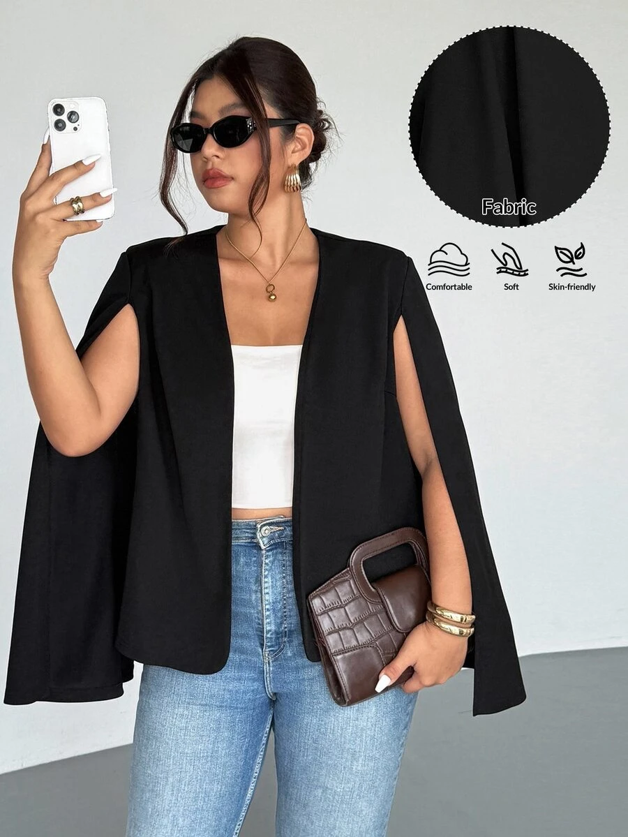 Firerie 加大码黑色斗篷 Prive 优雅浪漫西装外套