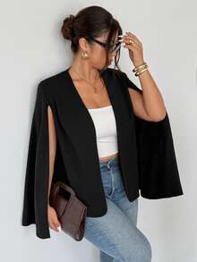 Firerie Blazer Elegan Romantis Ukuran Plus Warna Hitam, Pakaian Musim Gugur/Musim Dingin untuk Wanita - Hitam - View 5
