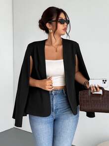 Firerie Blazer Elegan Romantis Ukuran Plus Warna Hitam, Pakaian Musim Gugur/Musim Dingin untuk Wanita - Hitam - View 8