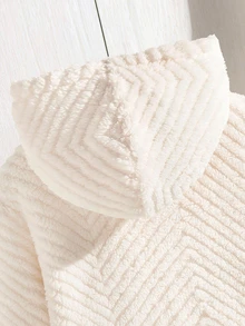 SHEIN Tween Girl Textured Jacquard Fabric Fleece Jacket, Long Sleeve, Autumn/Winter Back To School, Holiday Student White Cute Kawaii Off Campus - White - View 5