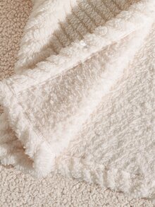 SHEIN Tween Girl Textured Jacquard Fabric Fleece Jacket, Long Sleeve, Autumn/Winter Back To School, Holiday Student White Cute Kawaii Off Campus - White - View 6