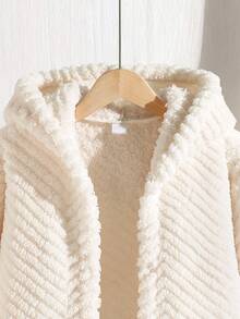 SHEIN Tween Girl Textured Jacquard Fabric Fleece Jacket, Long Sleeve, Autumn/Winter Back To School, Holiday Student White Cute Kawaii Off Campus - White - View 4