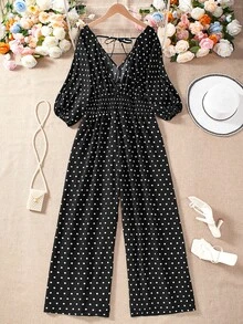 DreamSkyne Exquisite & Elegant Plus Size Polka Dot Jumpsuit, Minimalist And Fashionable, Suitable For Summer - Black - View 3