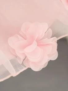 Glamorique Kids 女嬰淺粉色緞面薄紗洋裝，無袖優雅婚禮賓客花童禮服，手工串珠3D花朵生日夏季晚宴背心裙 - 粉色 - 查看 8