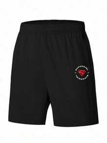 SUPERMAN X SHEIN Gym Rark Bộ đồ thể thao nam gồm áo thun tay dài raglan in chữ, quần short và quần legging tập gym - màu đen - Xem 3