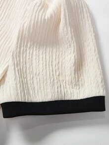 SHEIN 青少年女孩優雅可愛針織提花V領短袖修身拼色洋裝，金屬扣飾，米色，適合春夏派對舞會 - 杏色 - 查看 9