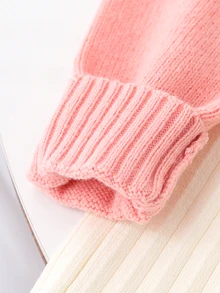 SHEIN 2 piezas/Set Conjunto de otoño para niña preadolescente: Elegante y lindo suéter de punto con lazo y falda de punto plisada, pulóver rosa pastel de despedida - Rosa - Ver 8
