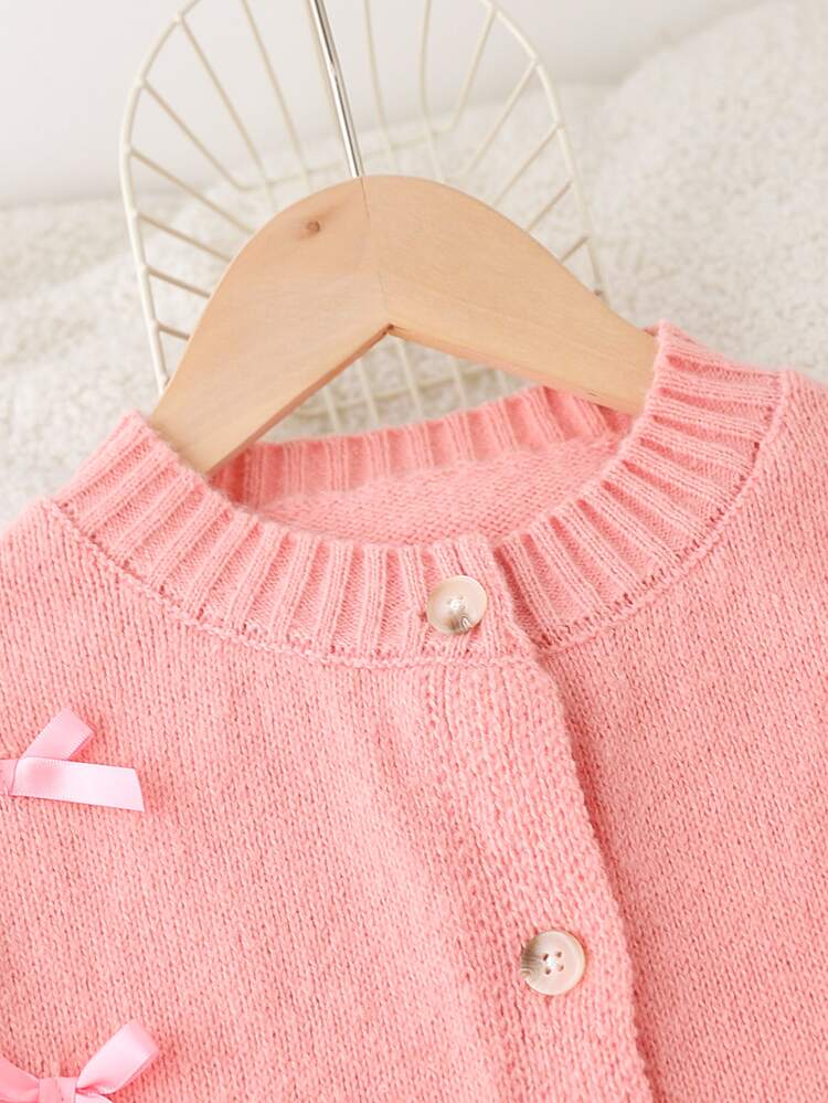 SHEIN 2pcs/Set Tween Girl Autumn Outfit: Elegant Cute Bow Knitted Sweater And Pleated Knit Skirt Set Farewell Pink Pastel Pullover - Pink - View 7