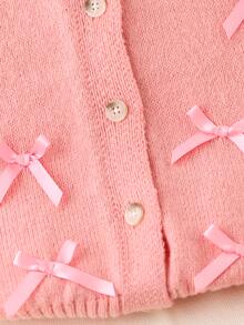 SHEIN 2 piezas/Set Conjunto de otoño para niña preadolescente: Elegante y lindo suéter de punto con lazo y falda de punto plisada, pulóver rosa pastel de despedida - Rosa - Ver 10