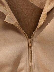 SHEIN Tween Girls Long Sleeve Fleece Fall Clothes Casual Solid Color Bow Decoration Hooded Zip-Up Cardigan Jacket, Back To School Fall Autumn Winter - Khaki - View 8