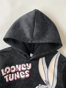 LOONEY TUNES X SHEIN 小男孩字母卡通兒童圖案休閒日常秋冬衛衣 - 灰色 - 查看 6