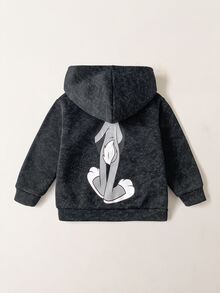 LOONEY TUNES X SHEIN 小男孩字母卡通兒童圖案休閒日常秋冬衛衣 - 灰色 - 查看 2