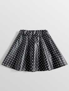 Maija Kids Maija Kids 青少年女孩優雅時尚休閒黑色波點人造皮革迷你裙，附短褲內襯與口袋，PU裙，PU裙褲，適合秋冬、返校、日常穿著 - 黑與白 - 查看 3
