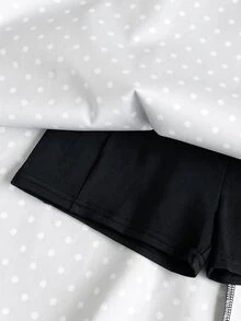 Maija Kids Maija Kids 青少年女孩優雅時尚休閒黑色波點人造皮革迷你裙，附短褲內襯與口袋，PU裙，PU裙褲，適合秋冬、返校、日常穿著 - 黑與白 - 查看 5